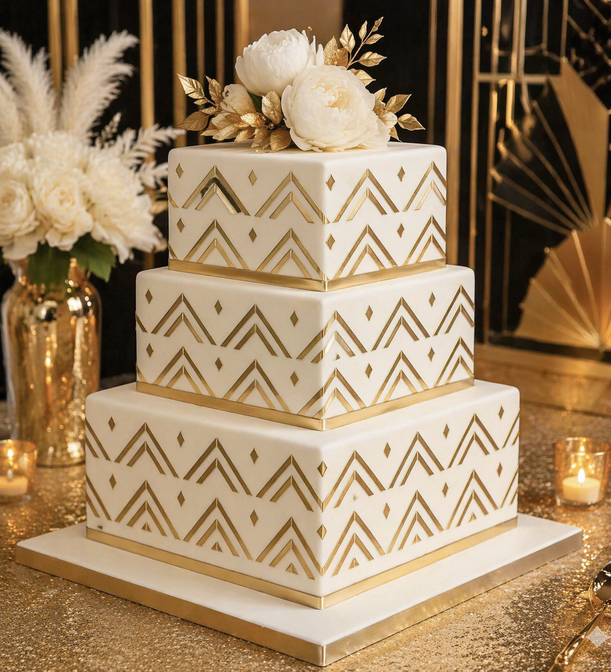 Chatwal Cake Stencil applied to the side of a great gatsby cake