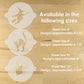 Three reusable Halloween Cake Stencils with the measurements listed next to them