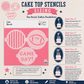 Cake top stencils with sizing chart and 'Game Day!' design on a pink background