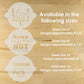 Three football cake stencil sheets with text on a wooden surface, showing different sheet sizes and design dimensions.