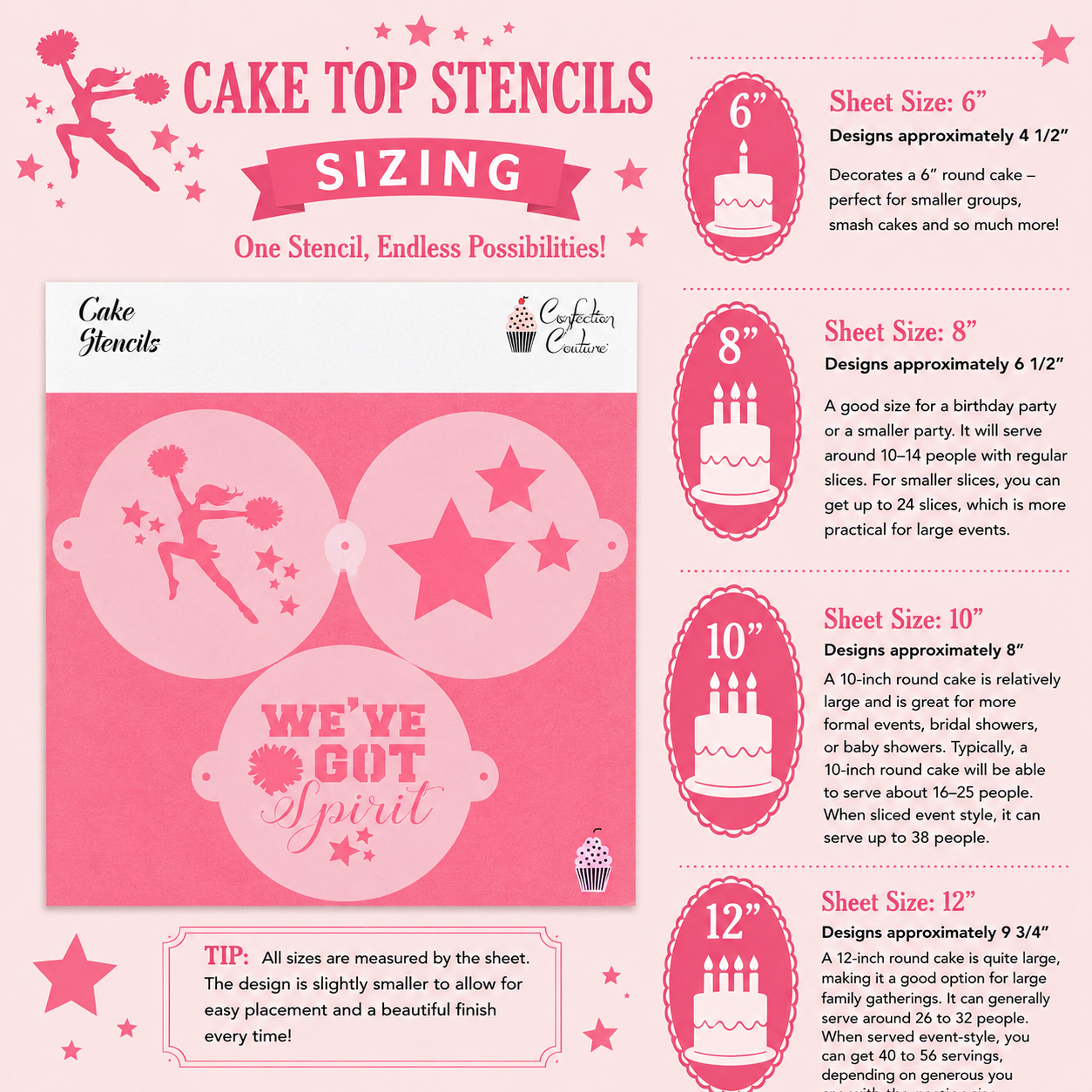 Cheerleader Cake Top Stencil Trio