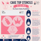 Cake top stencils sizing chart with 'it's a boy!' design on pink background