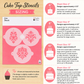Cake top stencils sizing chart with cake illustrations and text on a pink background