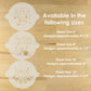 Three BACK TO SCHOOL stencil sheets with text on a wooden surface, showing different sheet sizes and their corresponding design dimensions.