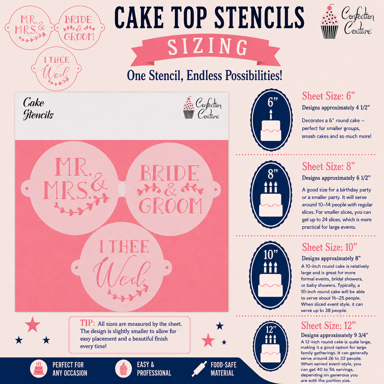 Wedding top stencil sizing information 