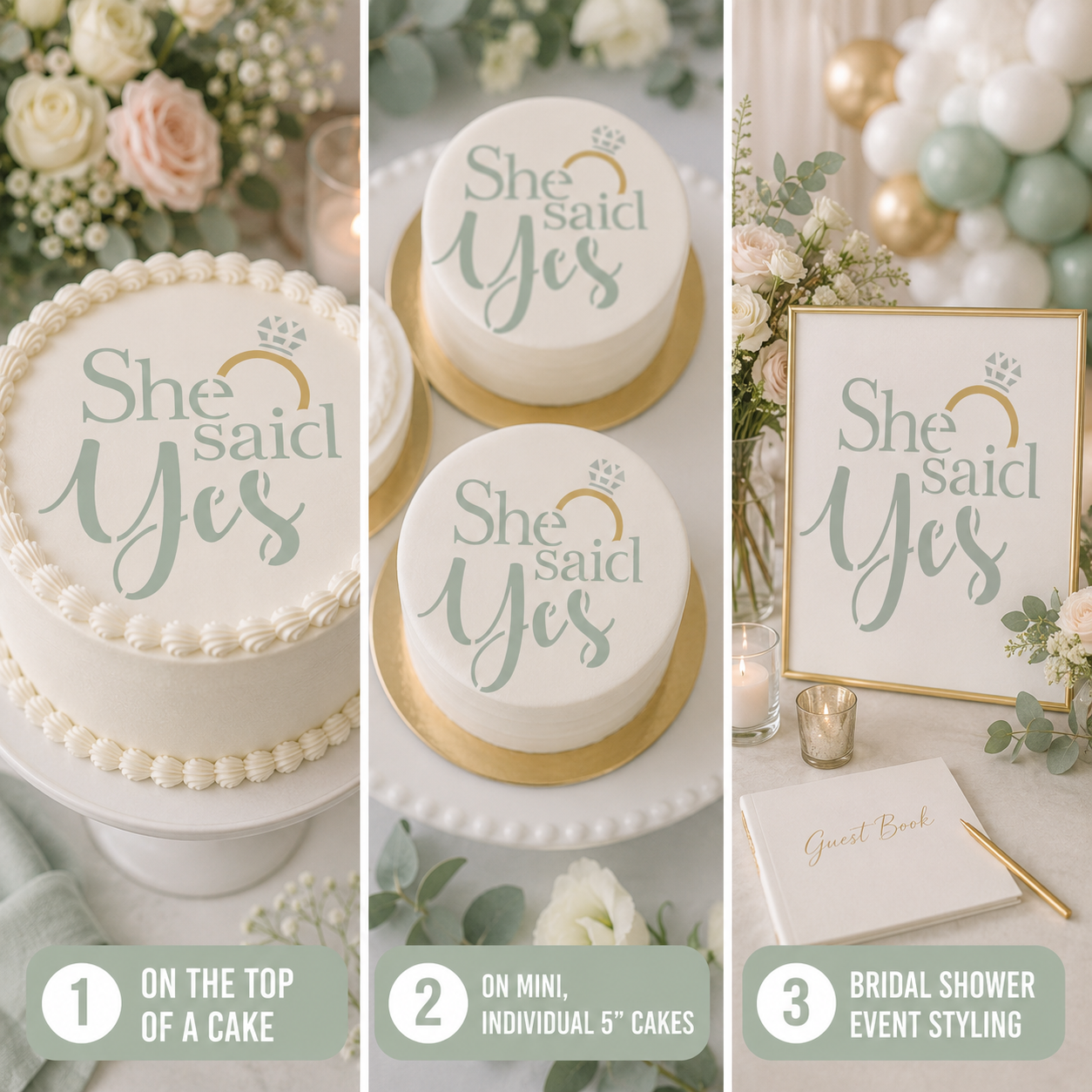 Bridal Shower Cake Top Stencil Trio