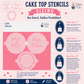 Round Cake top stencils sizing chart with 'Mr. & Mrs.' design on a pink background