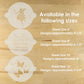 Three decorative stencils with designs on a wooden surface, showing size information.