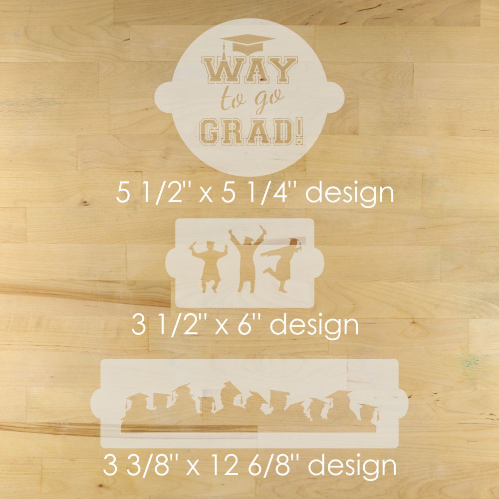 Dimensions for the Graduation Cake Stencil Kit