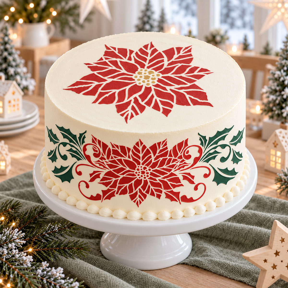 Holiday Poinsettia 3 Piece Cake Stencil Set