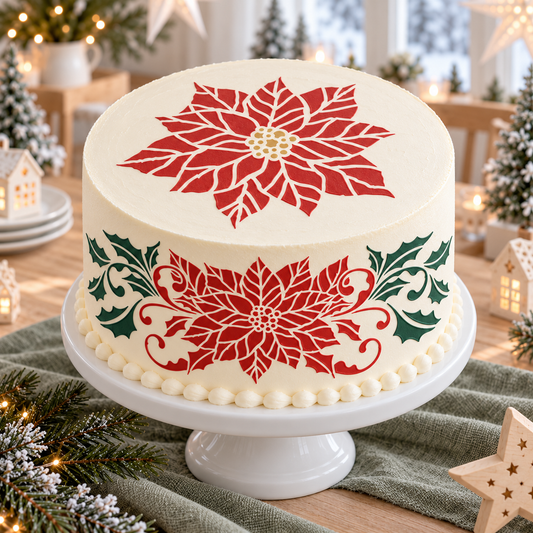 Holiday Poinsettia 3 Piece Cake Stencil Set