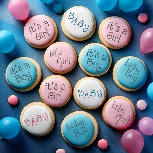 Cookies with Baby Messages Cookie Stencil applied to the top for a baby shower