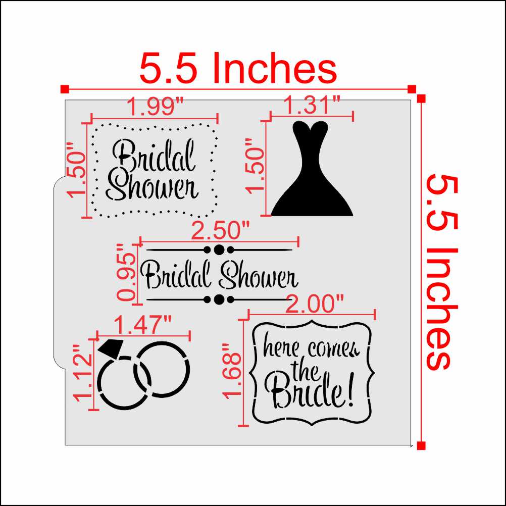 Bridal Shower Cookie Stencil Dimensions