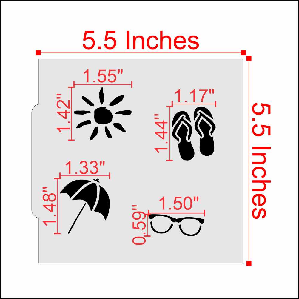 Measurements for the Beach Day Cookie Stencil