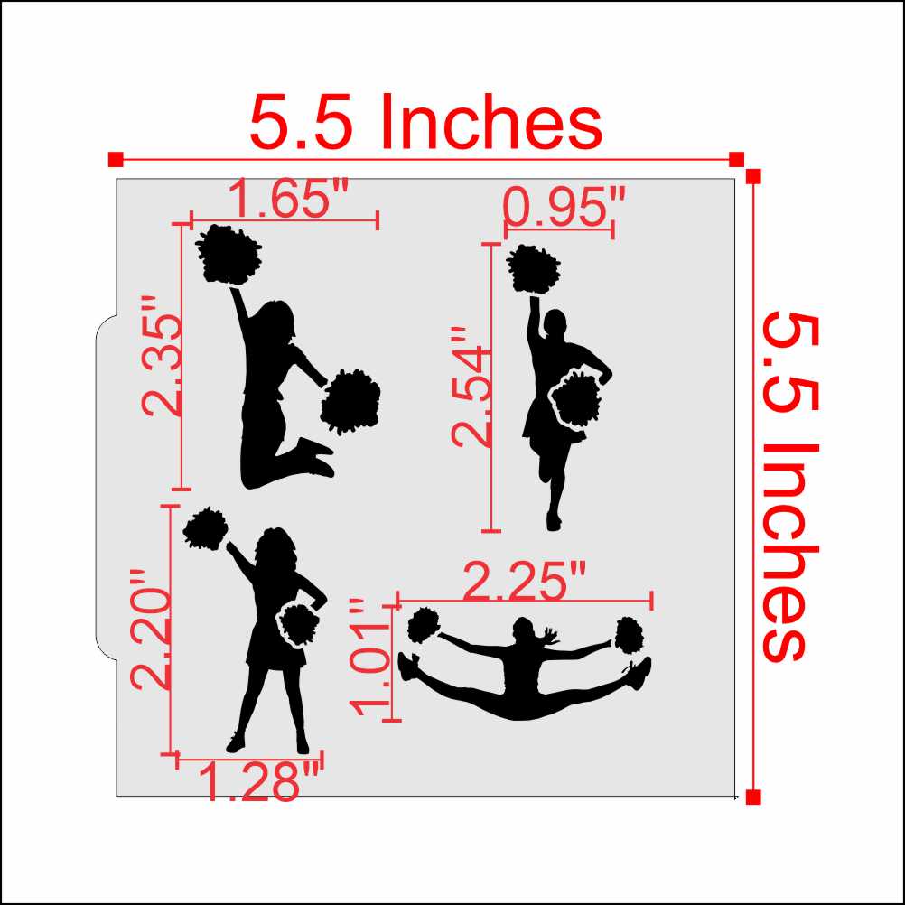 Cheerleading Cookie Stencil Dimensions