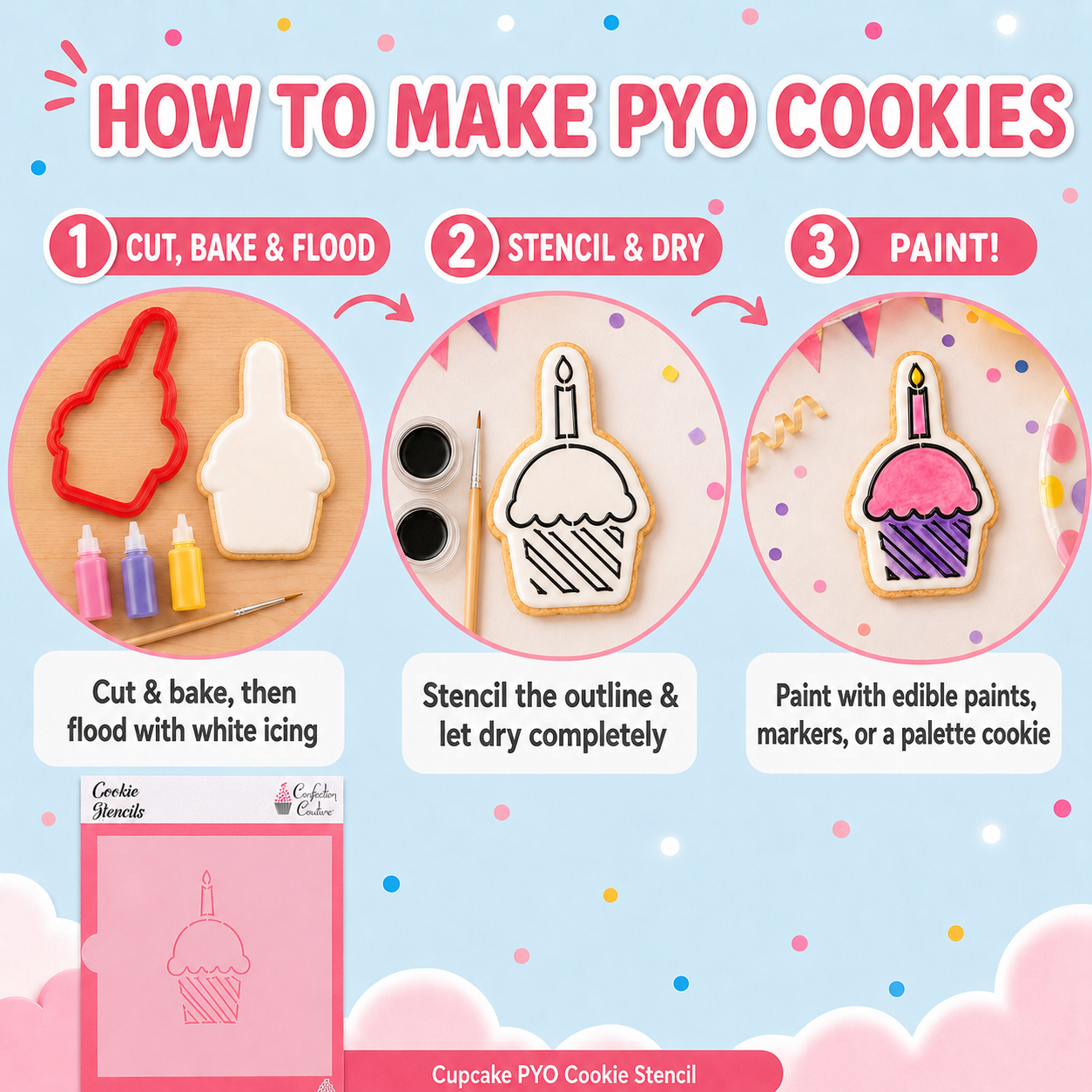 How to use the Birthday Cupcake Paint Your Own Cookie Stencil