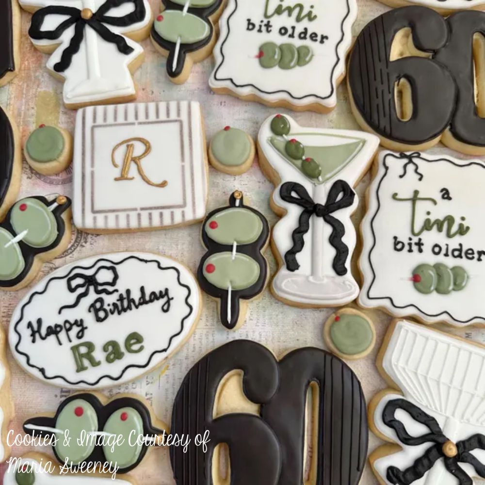 Thin Stripes Monogram Background Cookie Stencil on a cookie by Maria Sweeney