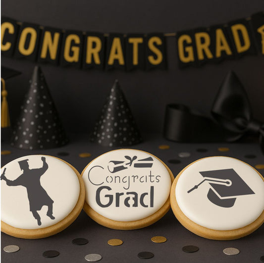 Graduation Round Cookie Stencil 3 Pc Set