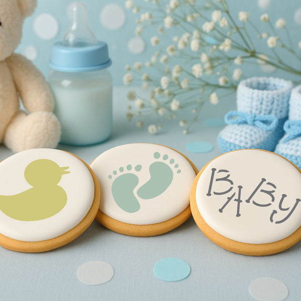 ROUND COOKIES USING THE Baby Round Cookie Stencil 3 Pc Set.