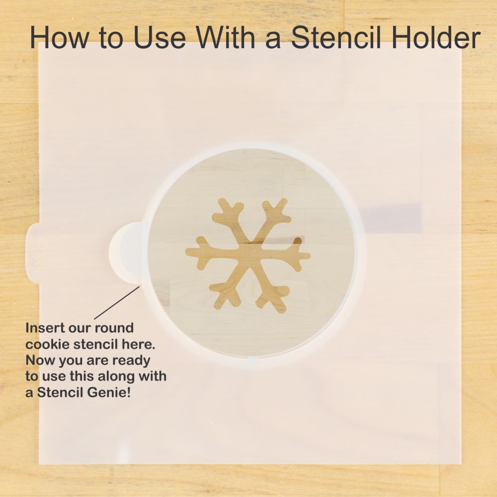 Instructions on how to use the stencil holder with the Christmas Round Cookie Stencil 3 Pc Set