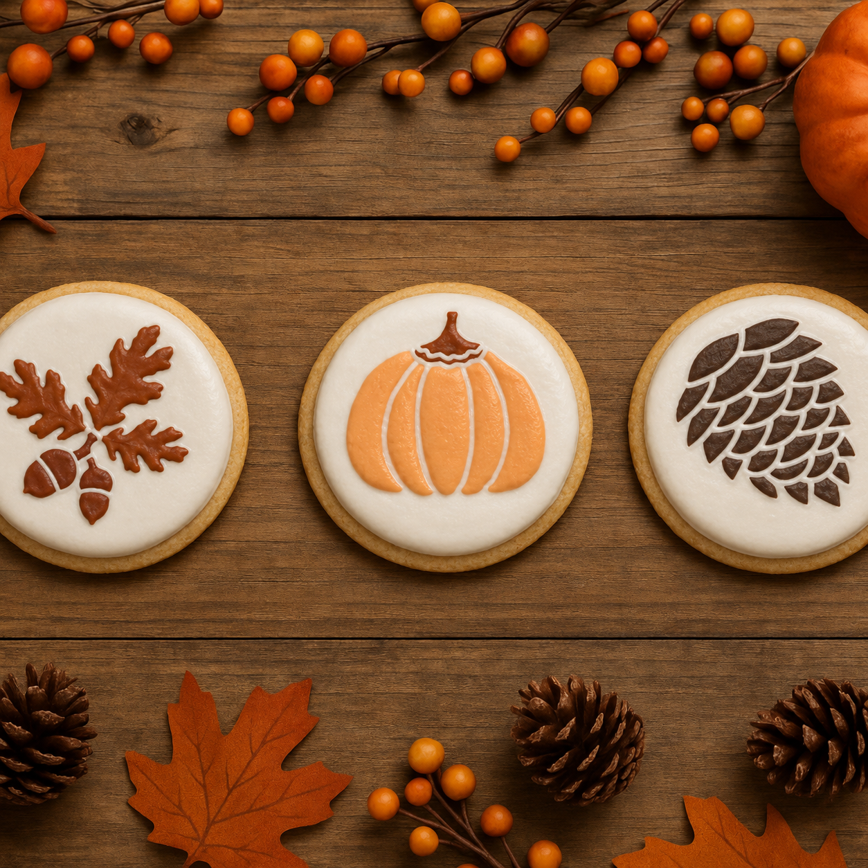 Autumn Round Cookie Stencil 3 Pc Set