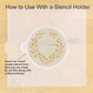 Instructions on how to use a stencil holder with a round cookie stencil on a wooden surface.