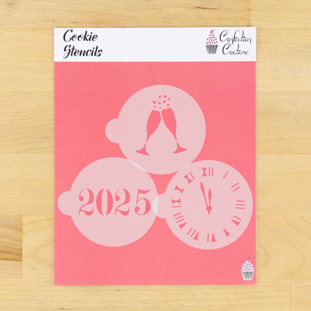 New Year's Eve Round Cookie Stencil 3 Pc Set