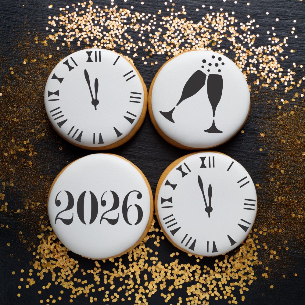 New Year's Eve Round Cookie Stencil 3 Pc Set