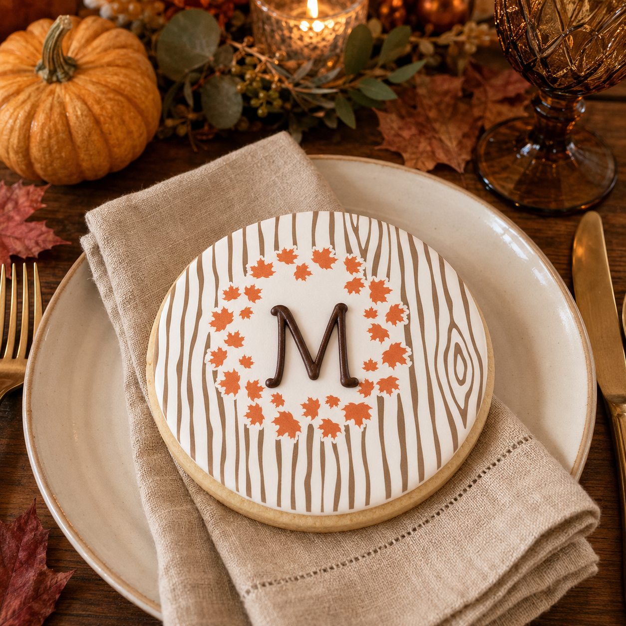 Autumn Maple Monogram Background Cookie Stencil