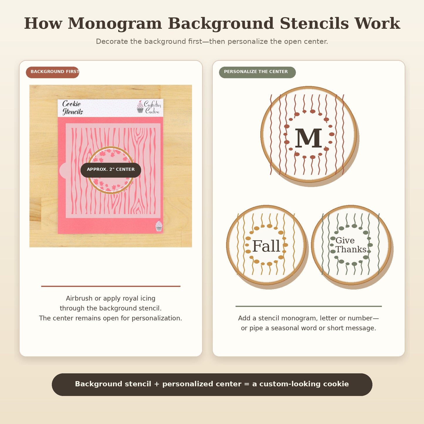 Autumn Maple Monogram Background Cookie Stencil