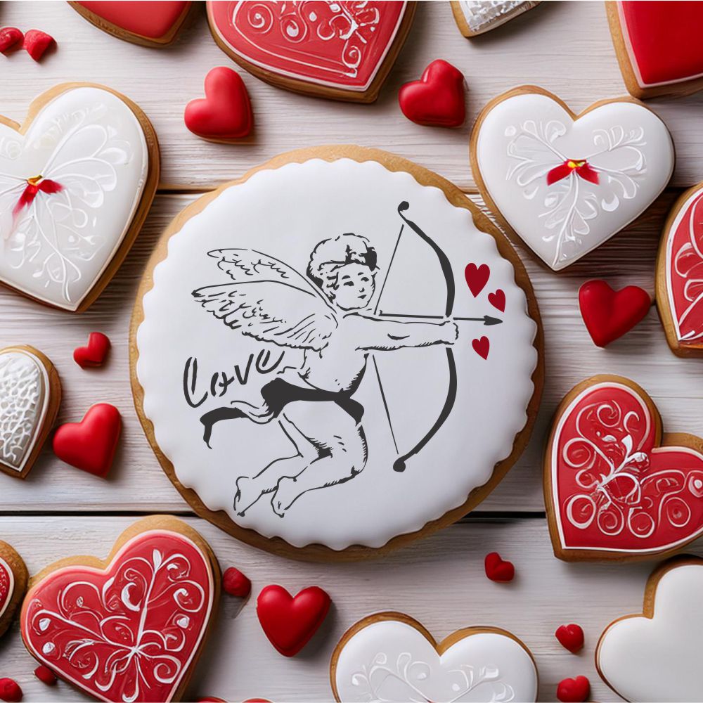 Victorian Valentines Cupid Accent Cookie Stencil