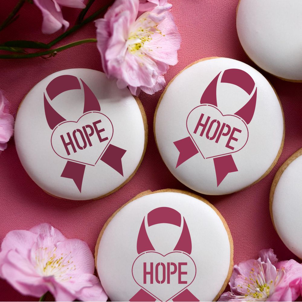 Hope Ribbon Breast Cancer Cookie Stencil