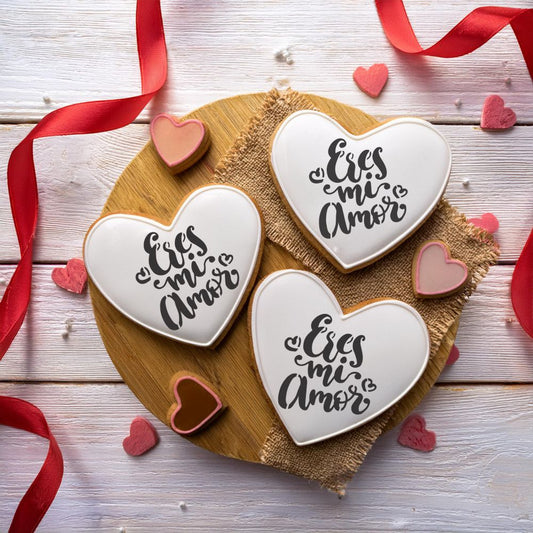 Heart Shaped Cookies Using the Eres Mi Amor Cookie Stencil