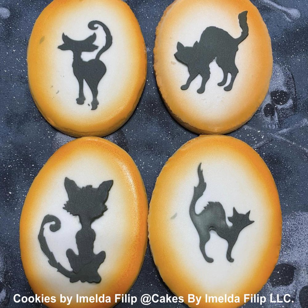 iced cookies for Halloween using Black Cat Cookie Stencils