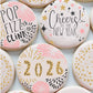Decorative cookies with New Year's text and designs on a white background