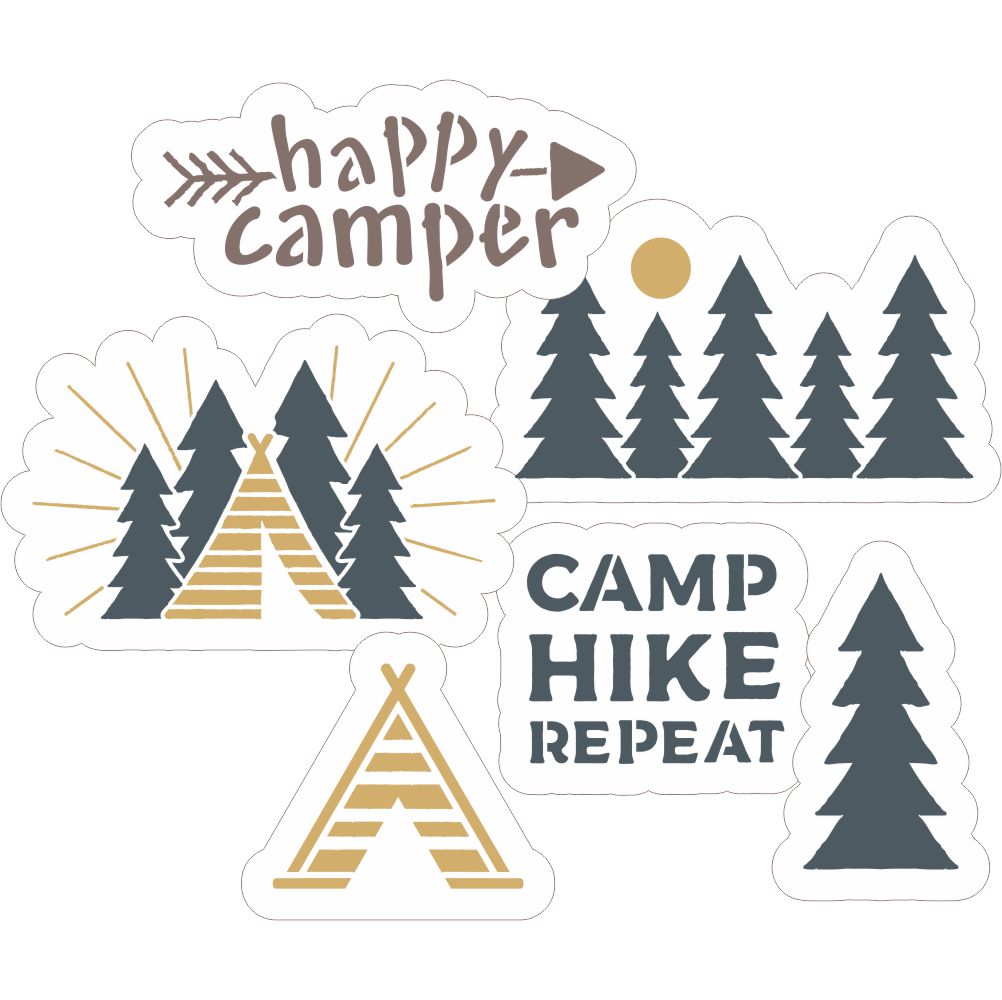 tent stencil Happy Camper Cookie Stencil Set: Camping Theme Cookies 3 Pc Stencil Set + ACK0227 6 Pc Matching Cutter Set