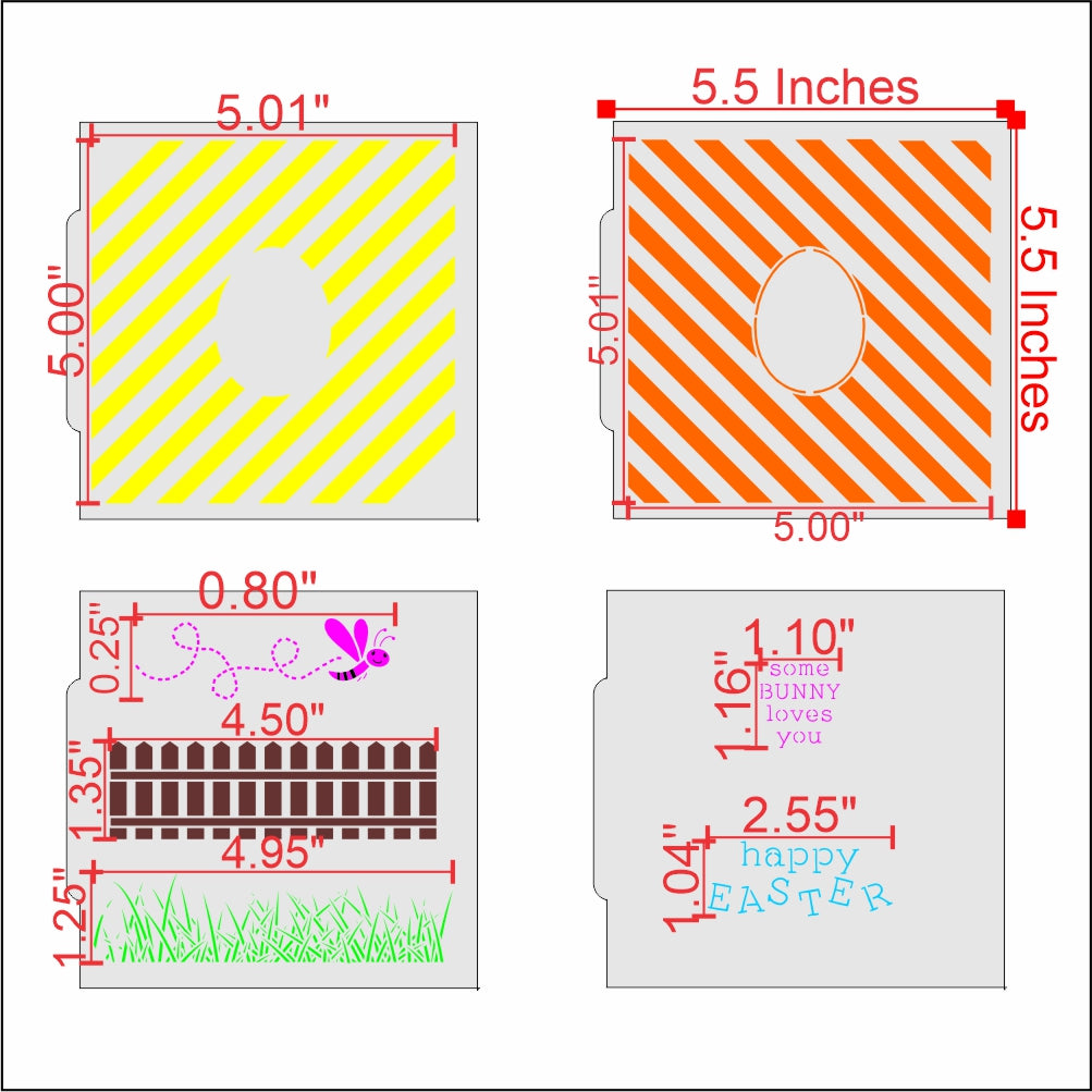 Dimensions of the Confection Collection Easter Cookie Stencil Kit