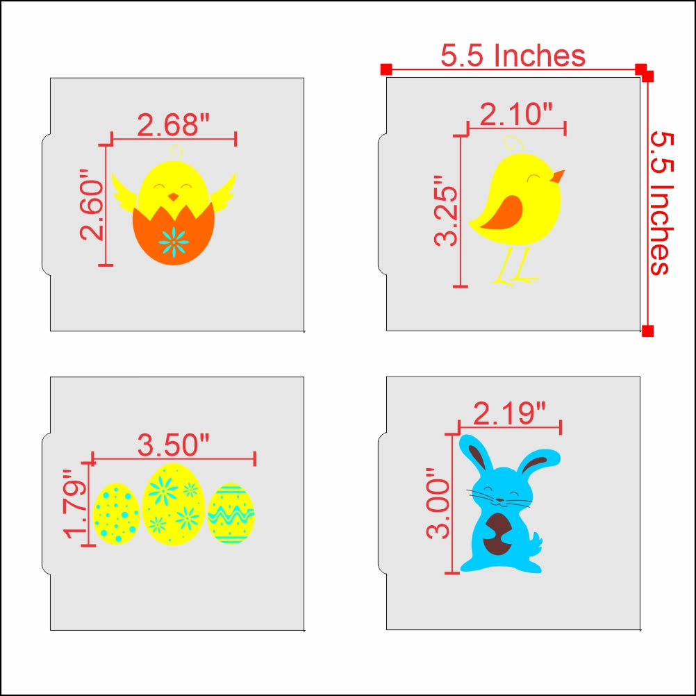 Dimensions of the Confection Collection Easter Cookie Stencil Kit