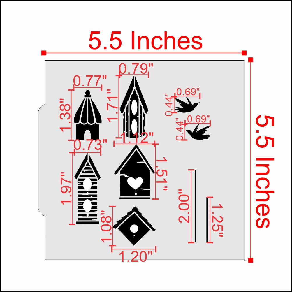 Measurements for the Bird Houses Cookie Stencil