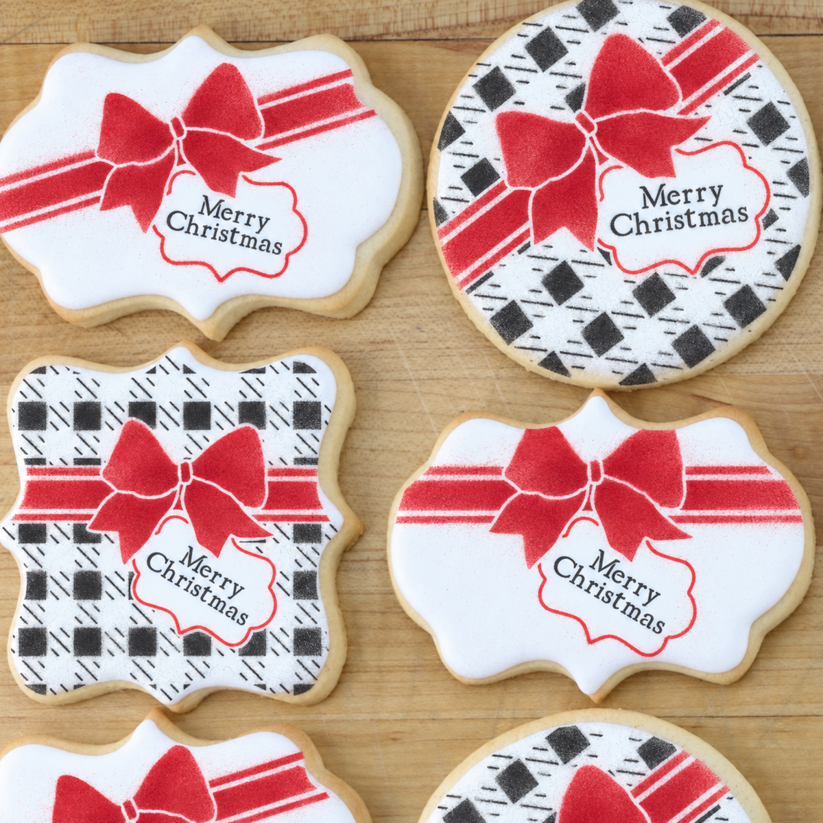 Buffalo Plaid Gift Wrap Cookie Stencil With Masking Piece