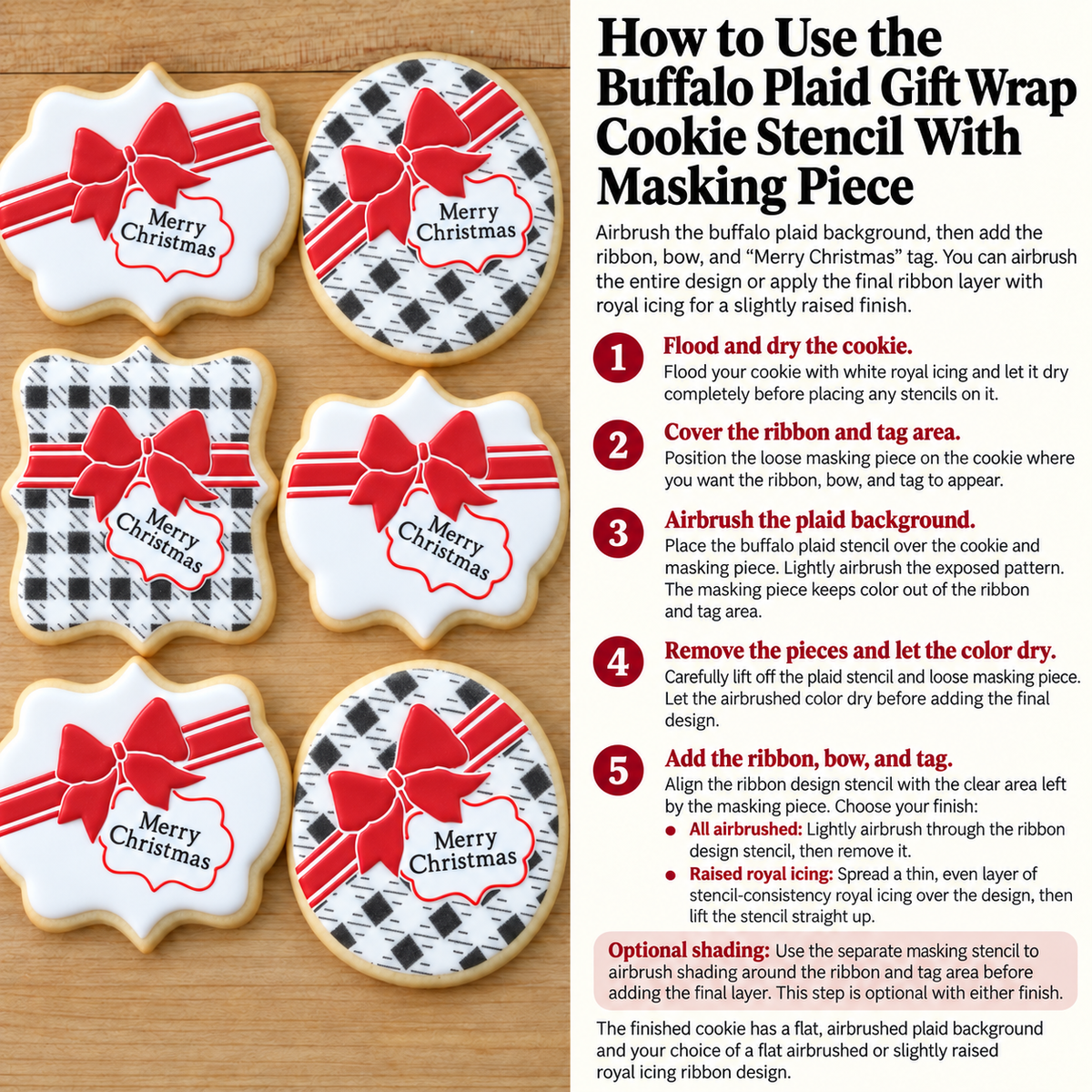 Buffalo Plaid Gift Wrap Cookie Stencil With Masking Piece