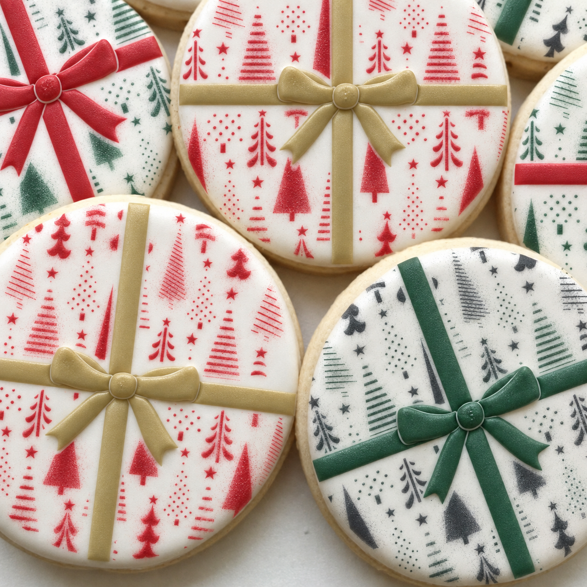 Abstract Tree Gift Wrap Cookie Stencil With Masking Piece