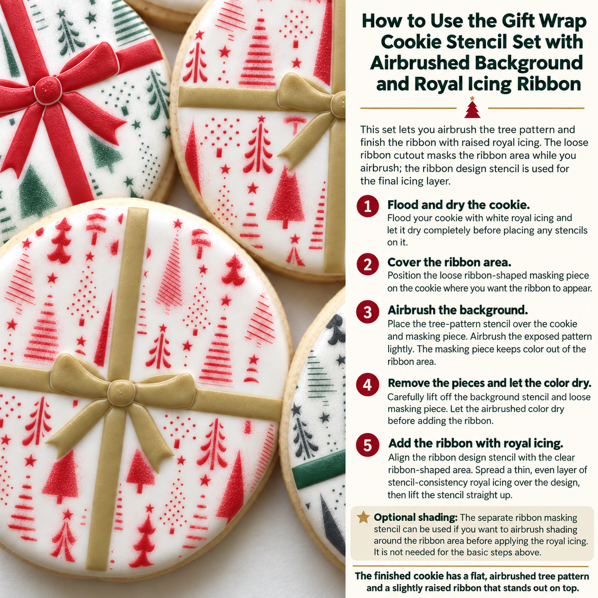 Abstract Tree Gift Wrap Cookie Stencil With Masking Piece