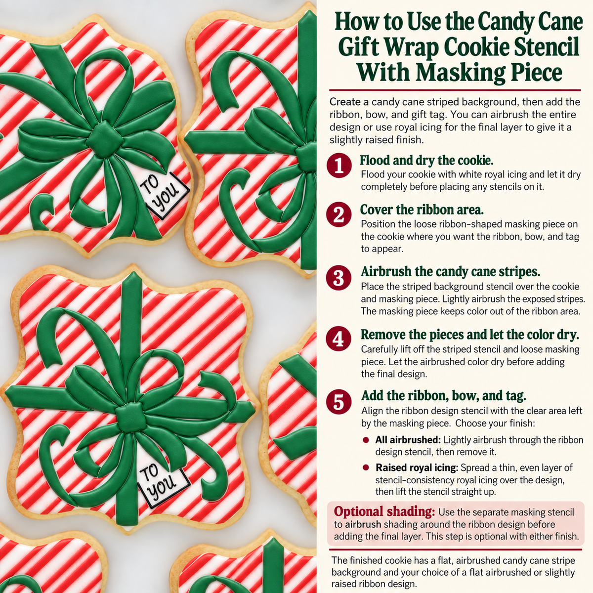 Candy Cane Gift Wrap Cookie Stencil With Masking Piece