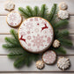 White iced round cookie with the Abstract Christmas Background Cookie Stencil applied to the top