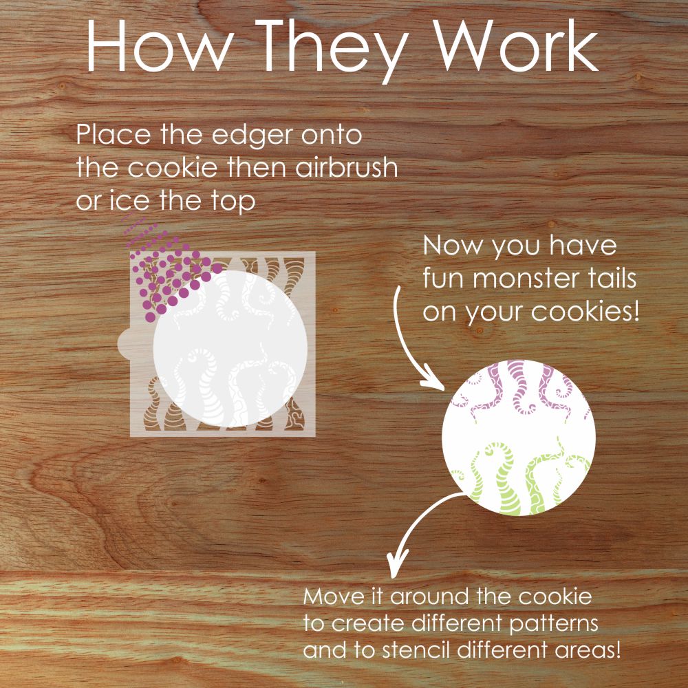 Graphic on how to use the Monster Tails Halloween Cookie Stencil