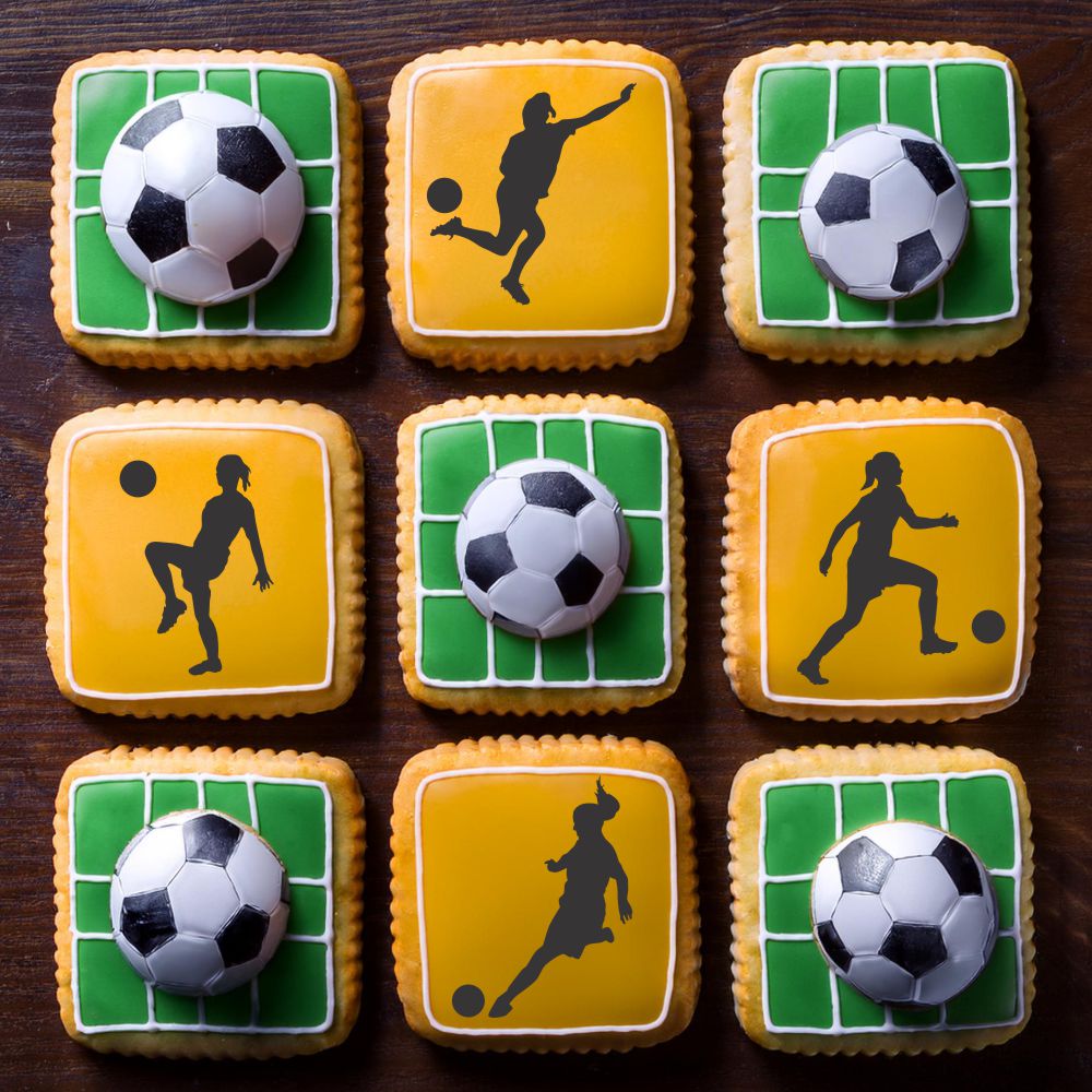 Female Soccer Players Cookie Stencil