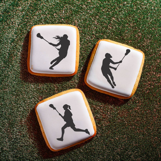 Female Lacrosse Players Cookie Stencil