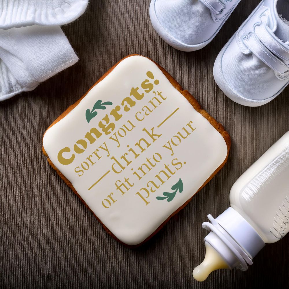 Funny Pregnancy Cookies using the Congrats on Your Pregnancy Cookie Stencils