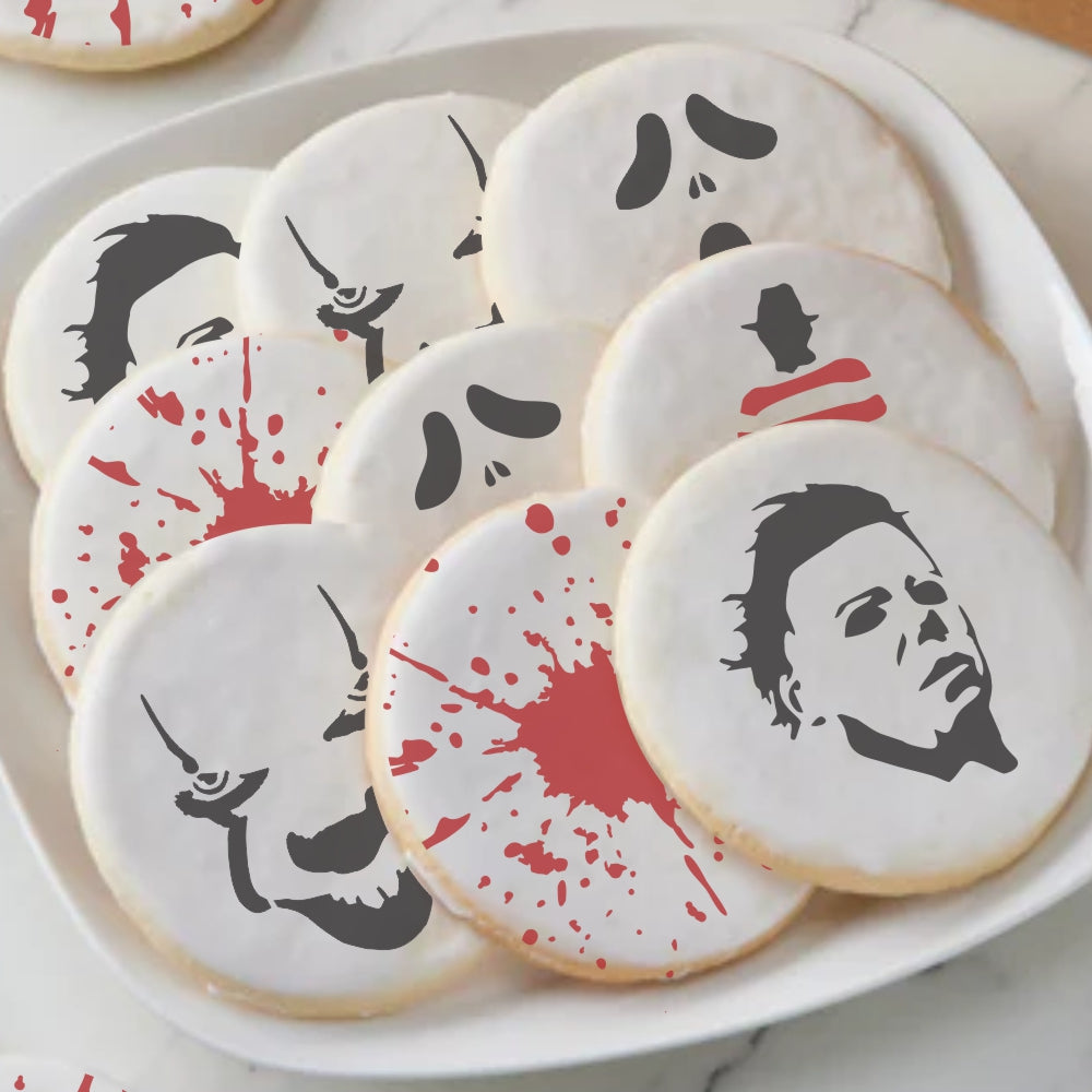 Halloween Horror Movie Cookie Stencils applied to cookies